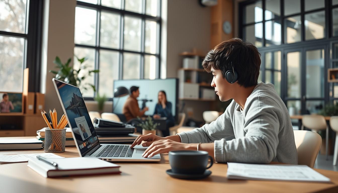 Student using a study guide to organize academic notes